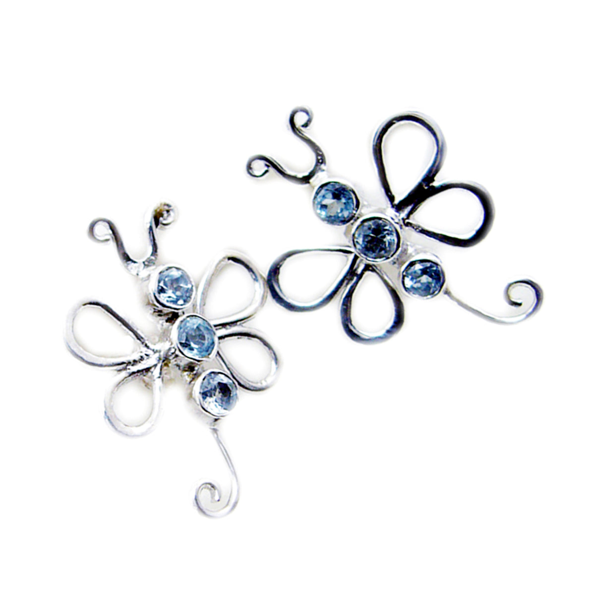 Blue-Topaz-African-Victoria-multiple-Stud-Blue-Silver-Earring