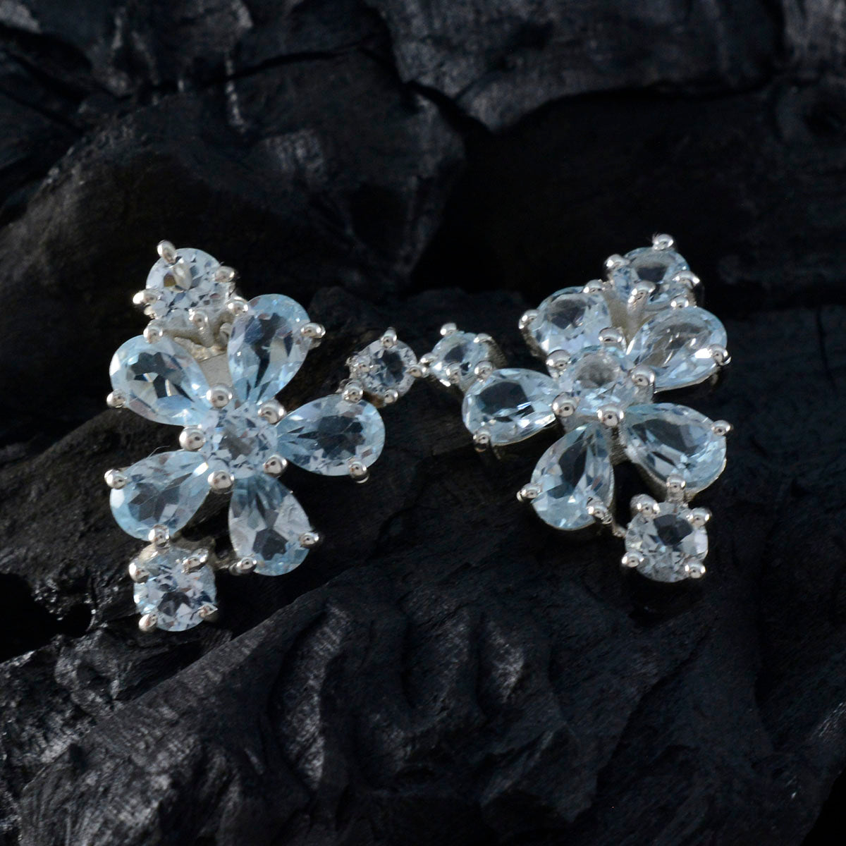 Blue-Topaz-German-Genesis-multiple-Stud-Blue-92.5-Silver-Earring