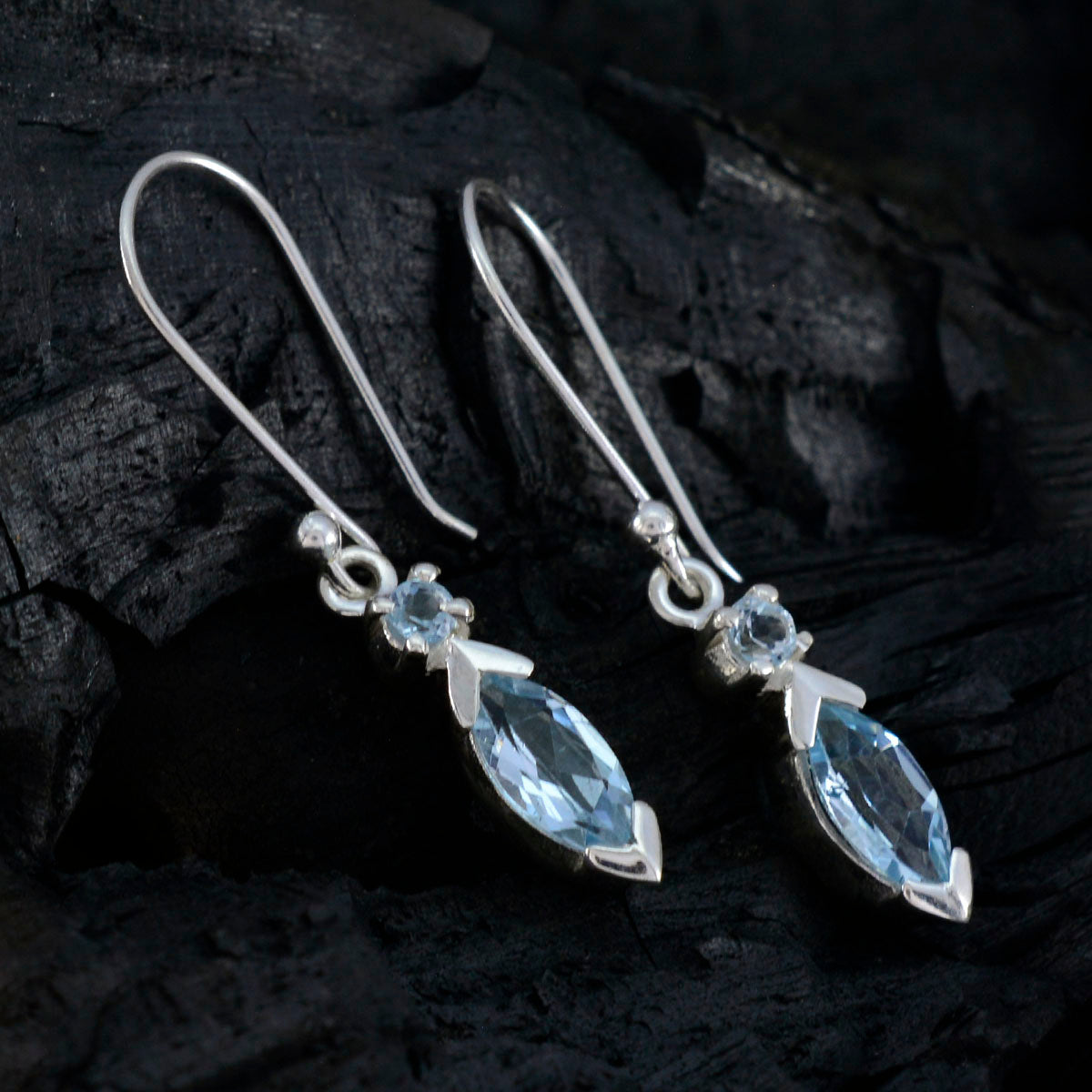 Blue-topaz-African-Milagros-multiple-Dangle-Blue-925-Silver-Earring