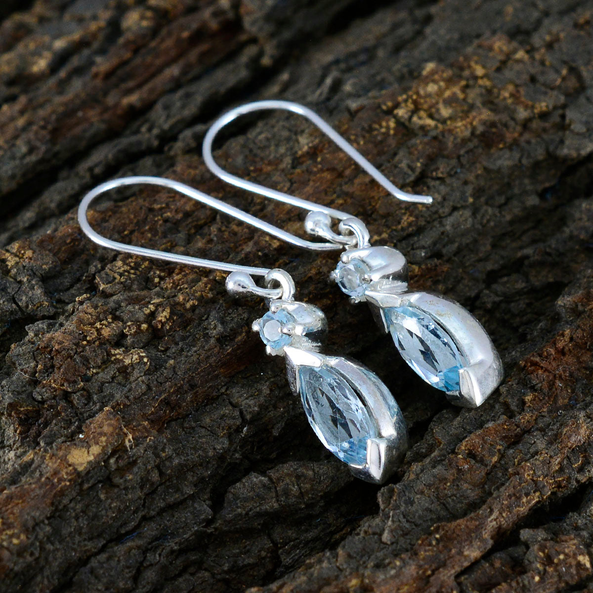 Blautopas-Afrikanischer Milagros-Mehrfach-Ohrhänger-Blau-925-Silber