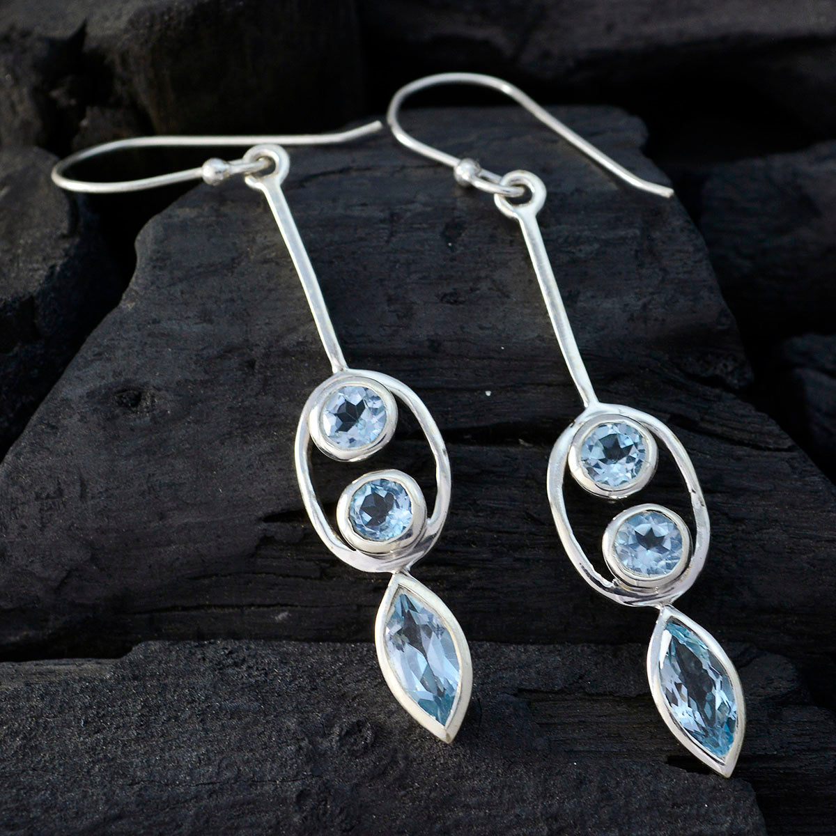 Blue-topaz-German-Ellie-multiple-Dangle-Blue-925-Sterling-Silver-Earring
