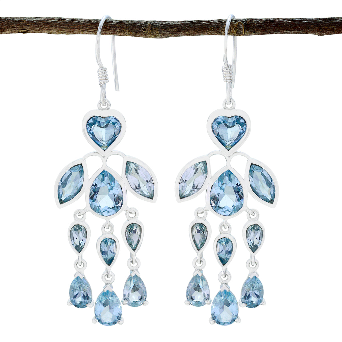 Blue topaz African Lily multiple Dangle Blue 925 Sterling Silver Earring Второстепенное изображение товара