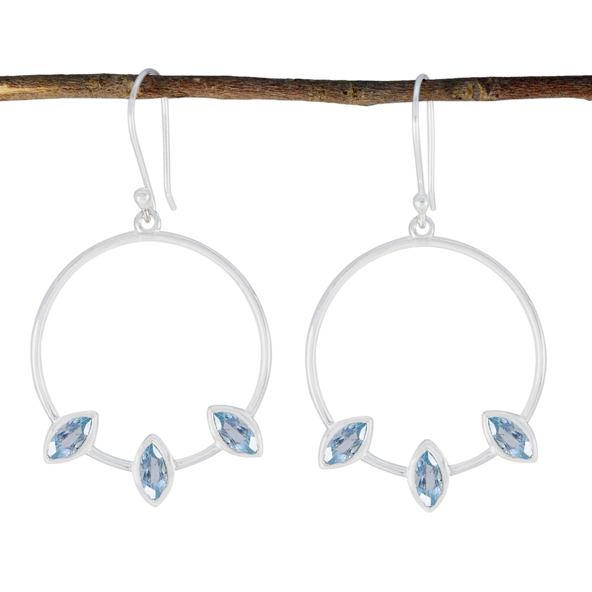 Blue-Topaz-Egyptian-Lili-Trilogy-Dangle-Blue-925-Silver-Earring