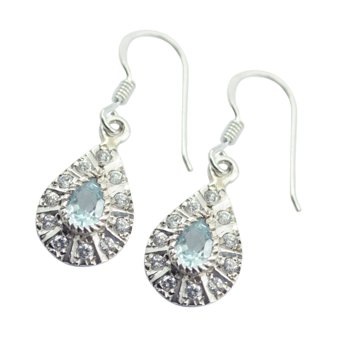 Boucles d'oreilles pendantes en argent sterling 925 avec topaze bleue et american Agnes Image secondaire du produit