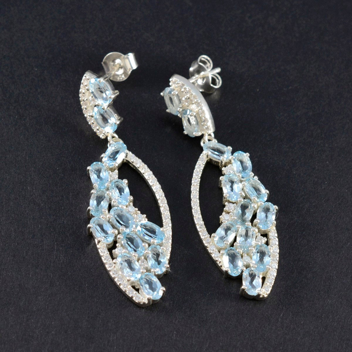 Blue Topaz American Amanda multiple Stud Blue 925 Silver Earring Второстепенное изображение товара