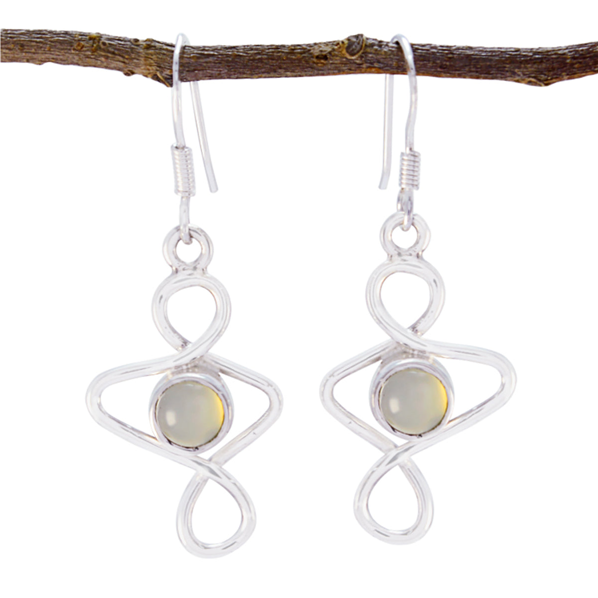 Chalcedony-Korean-Emilia-Solitaire-Dangle-Blue-Sterling-Silver-Earring メイン画像