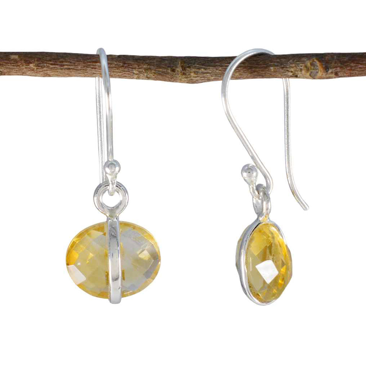 Citrine-French-Lili-Solitaire-Dangle-Yellow-Silver-Earring Image principale du produit