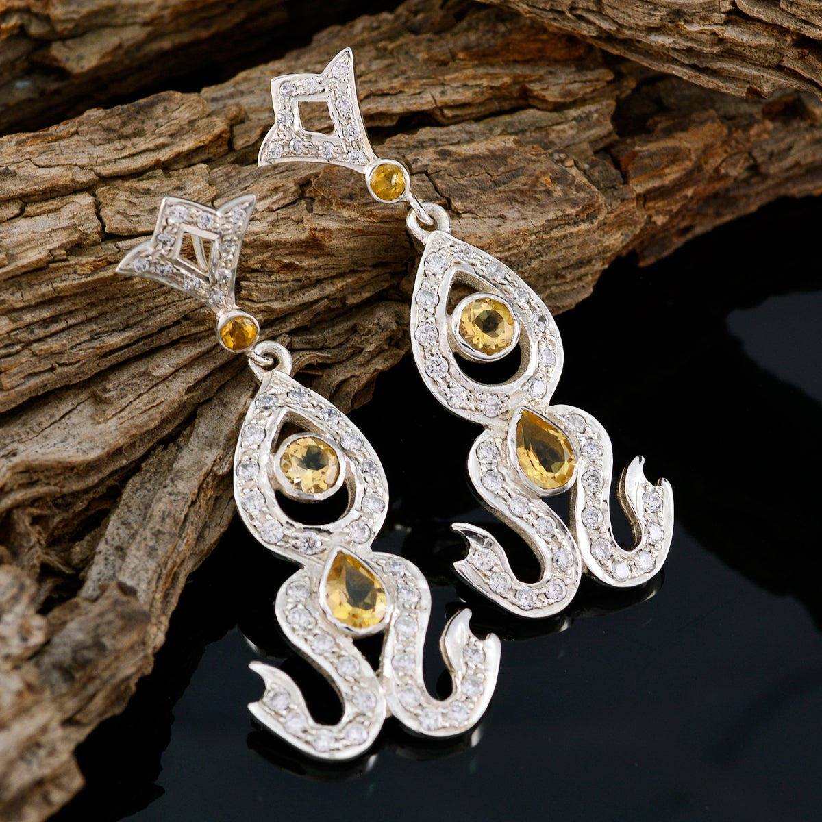 Citrine-American-María-multiple-Stud-Yellow-925-Silver-Earring