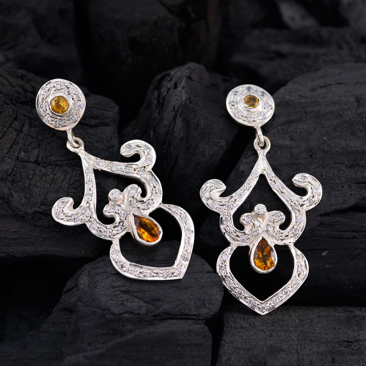 Citrine-Indian-Meera-multiple-Stud-Yellow-Silver-Earring