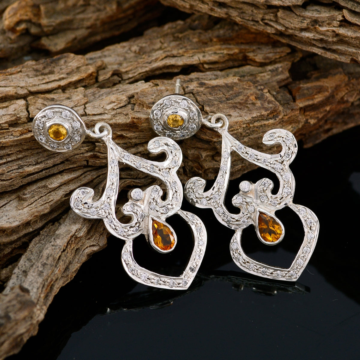 Citrine-Indian-Meera-multiple-Stud-Yellow-Silver-Earring