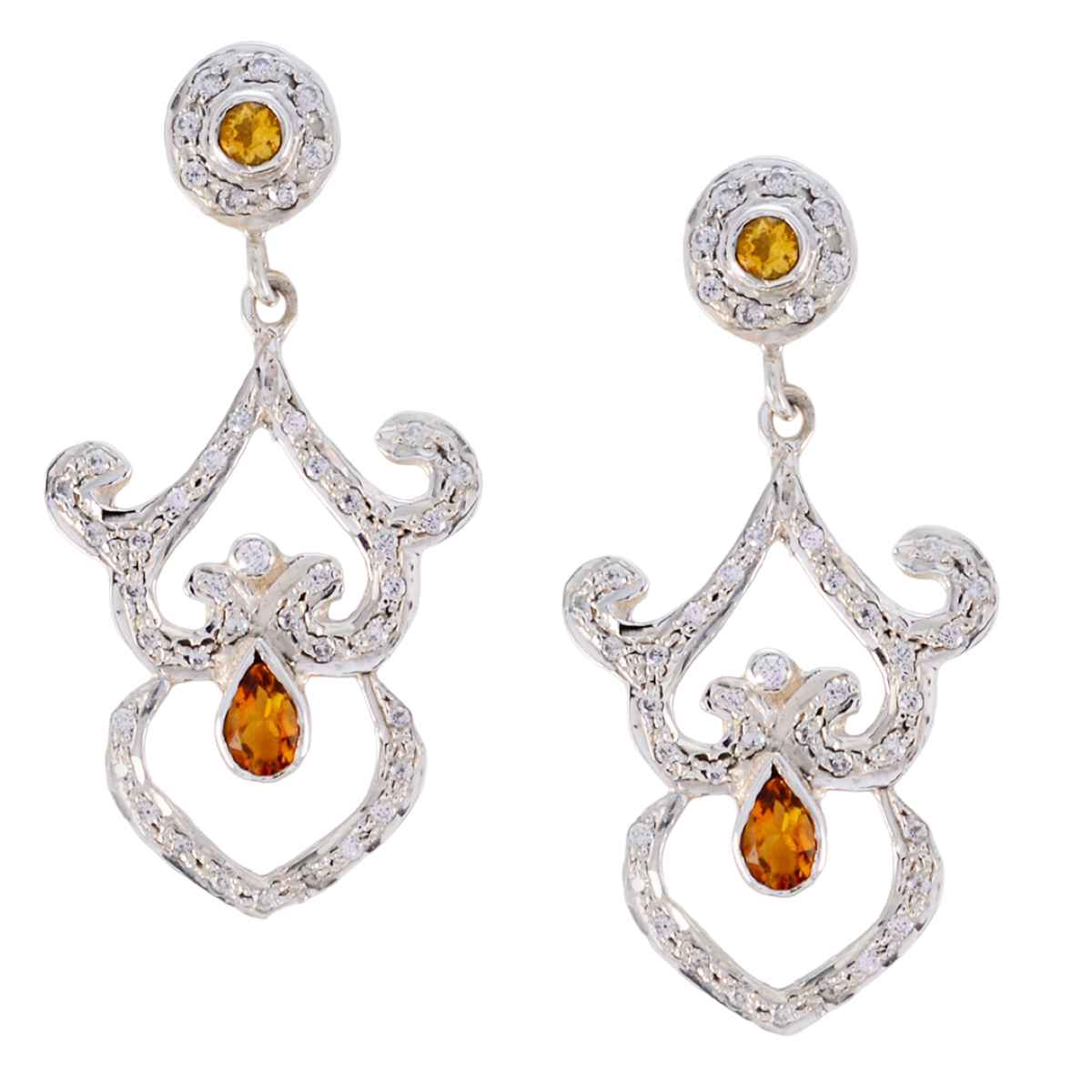 Citrine-Indian-Meera-multiple-Stud-Yellow-Silver-Earring Main image