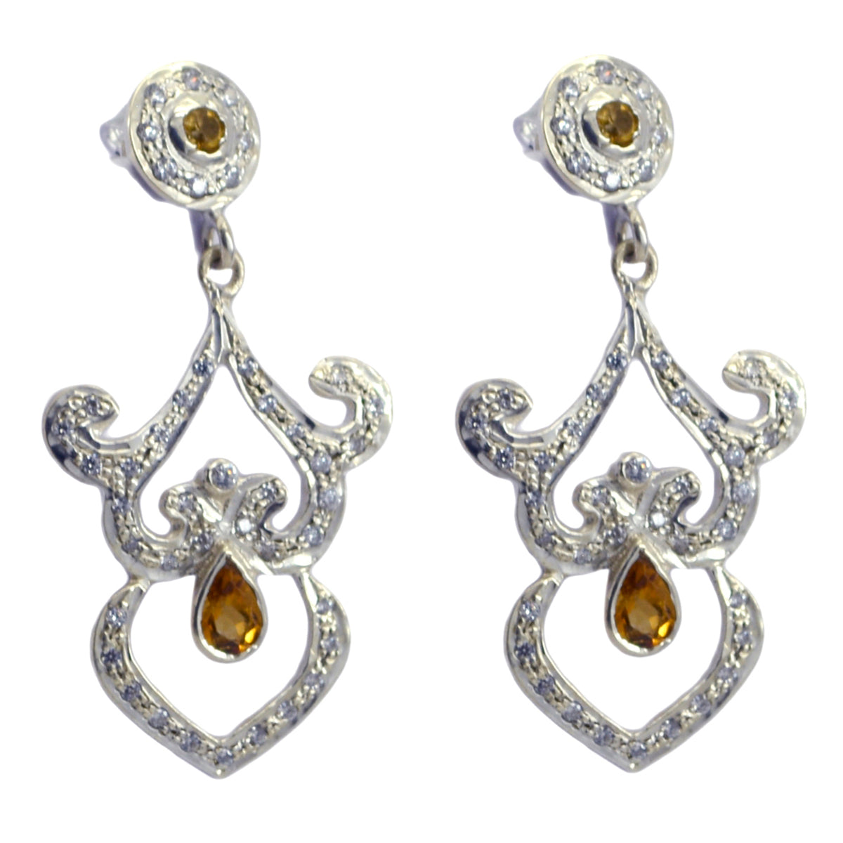 Citrine Indian Meera multiple Stud Yellow Silver Earring Secondary image