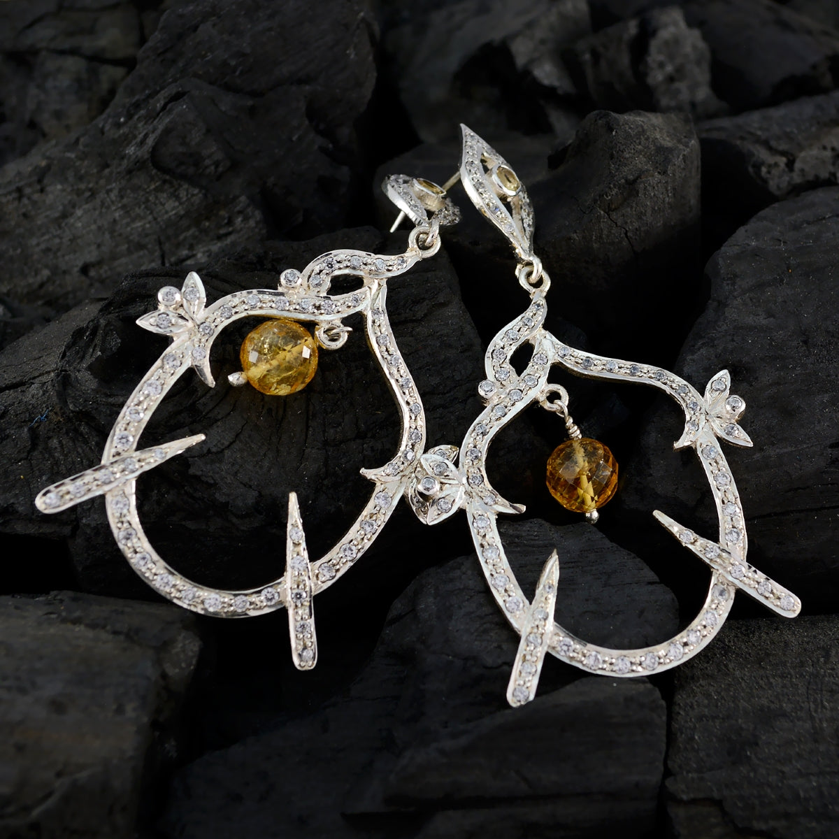 Citrine-Indian-Lakshmi-multiple-Stud-Yellow-Silver-Earring