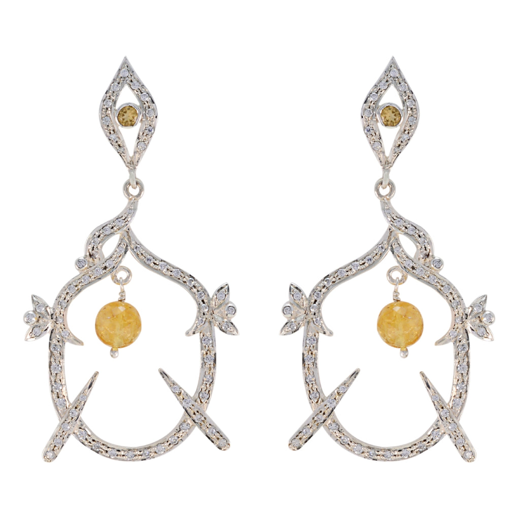 Citrine-Indian-Lakshmi-multiple-Stud-Yellow-Silver-Earring