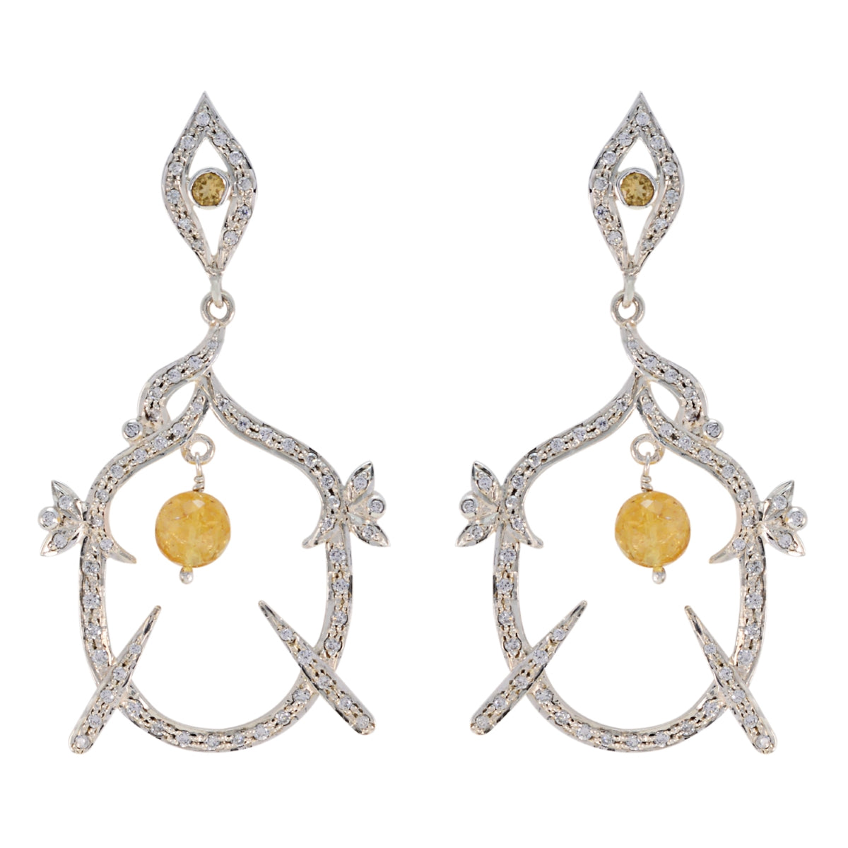 Citrine-Indian-Lakshmi-multiple-Stud-Yellow-Silver-Earring