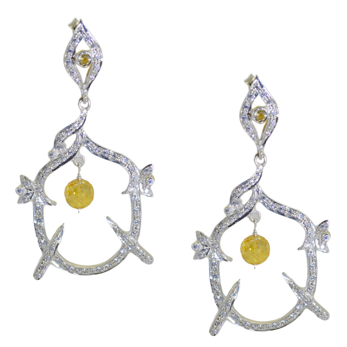 Citrine-Indian-Lakshmi-multiple-Stud-Yellow-Silver-Earring