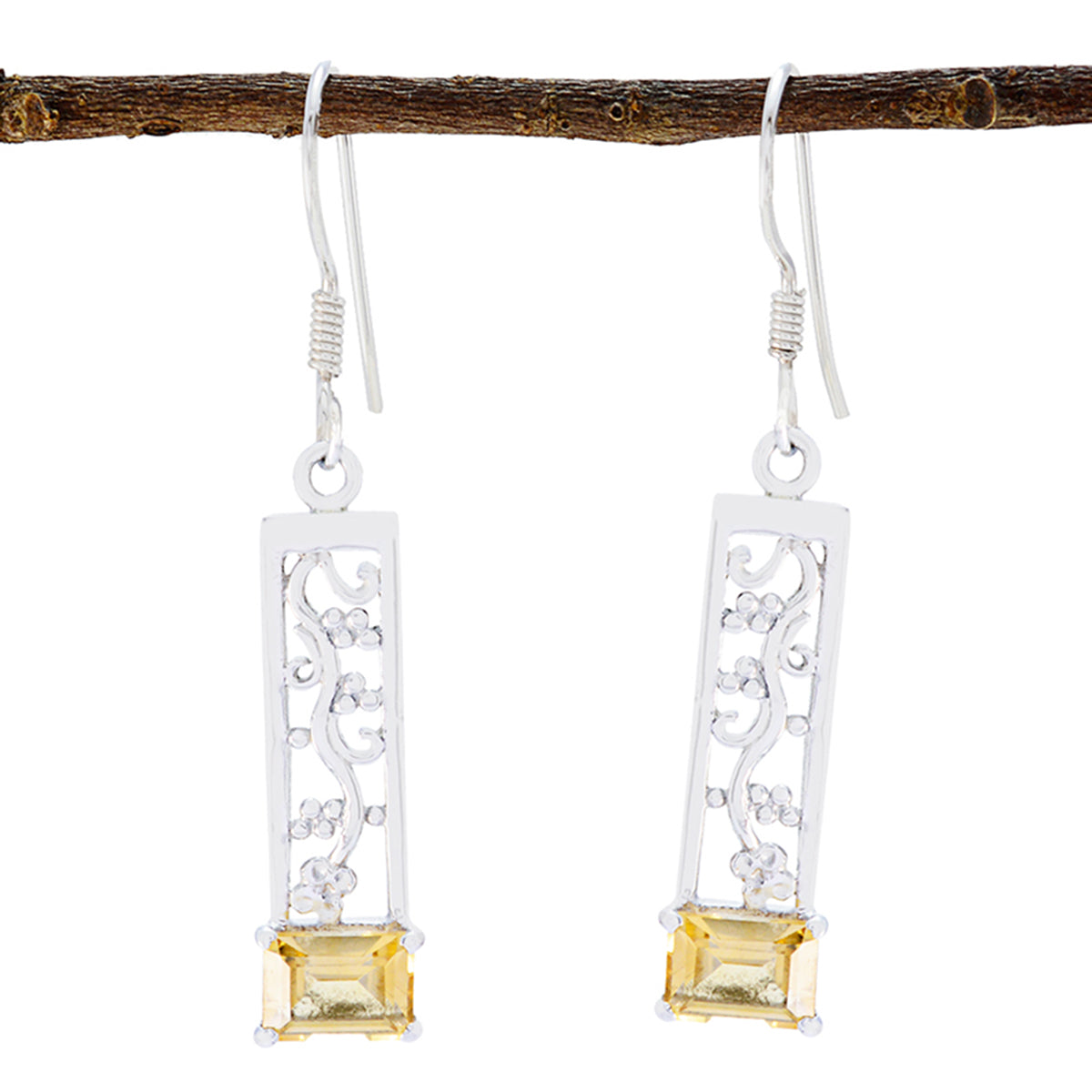Citrine-American-Yan-Solitaire-Dangle-Yellow-Silver-Earring
