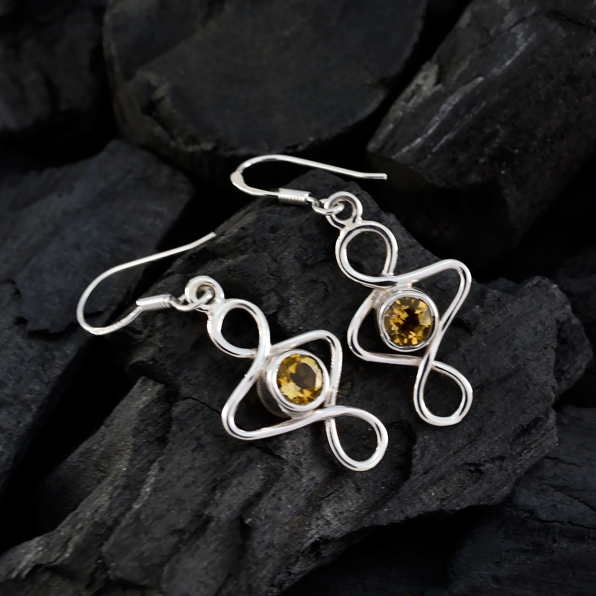 Citrine-Korean-Greta-Solitaire-Dangle-Yellow-Silver-Earring