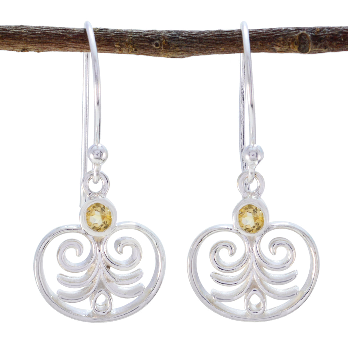Citrine-Turkish-Hannah-Solitaire-Dangle-Yellow-Sterling-Silver-Earring Huvudsaklig produktbild