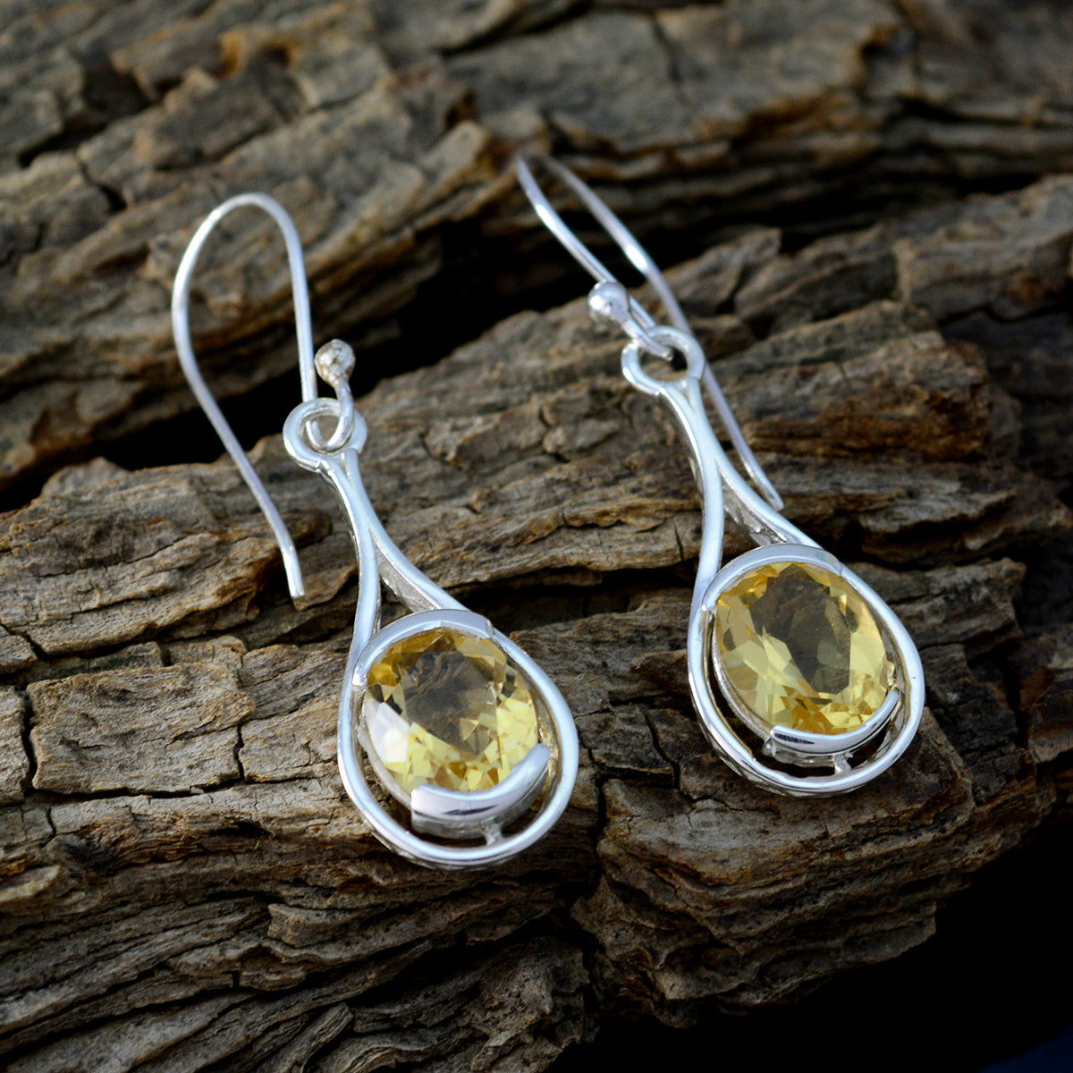 Citrine-Italian-Harper-Solitaire-Dangle-Yellow-Silver-Earring