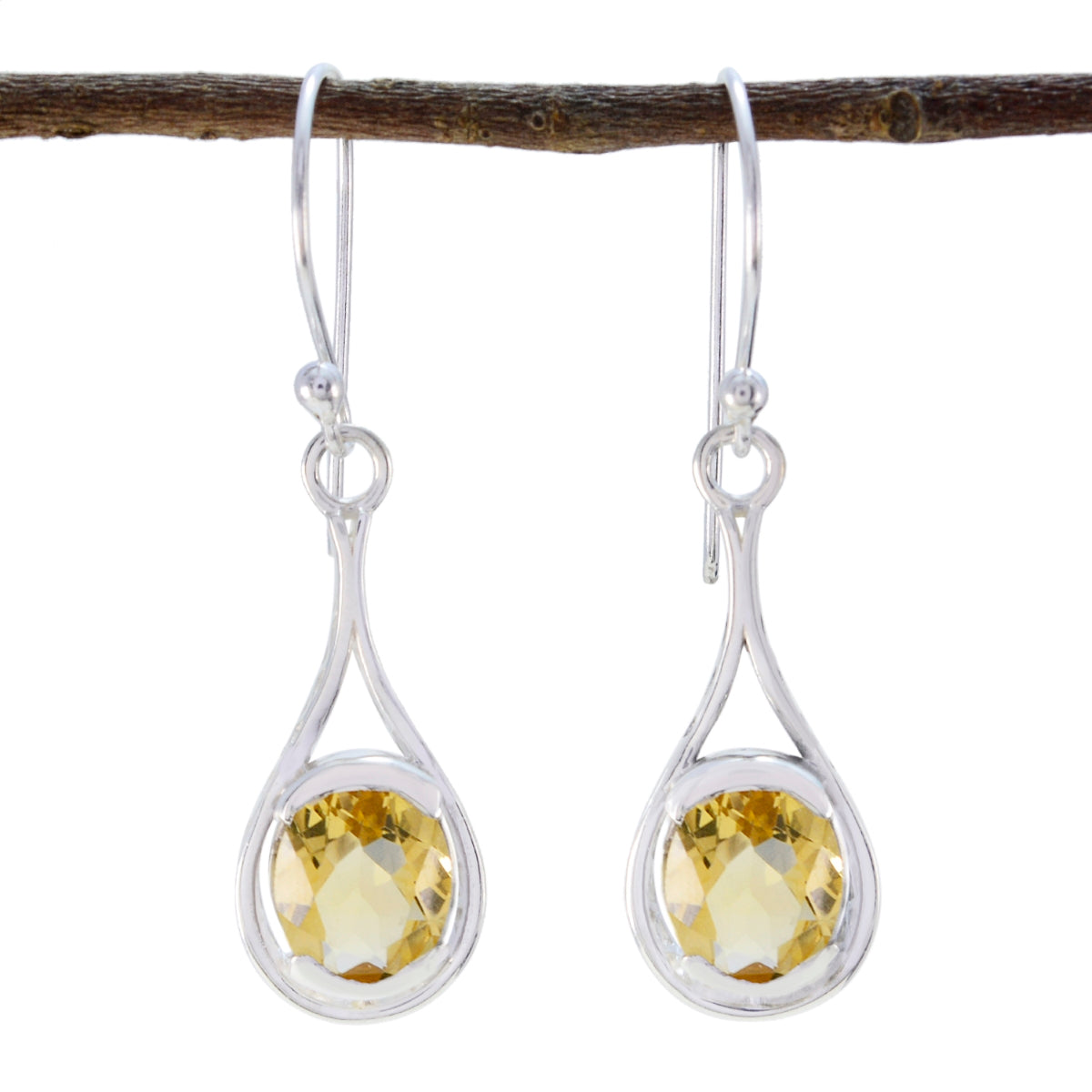 Citrine-Italian-Harper-Solitaire-Dangle-Yellow-Silver-Earring Imagen principal del producto