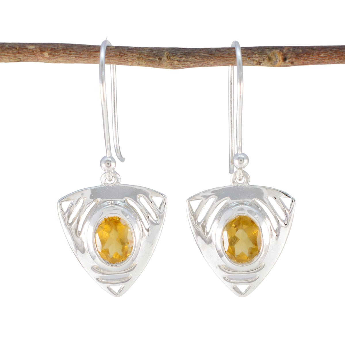 Citrine-Middle-Eastern-Hazel-Solitaire-Dangle-Yellow-Sterling-Silver-Earring Huvudsaklig produktbild
