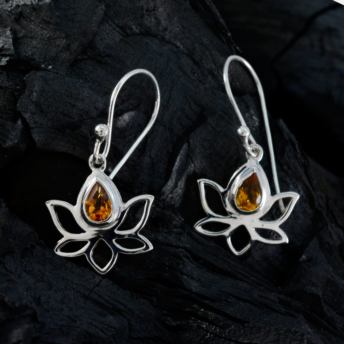 Citrine African Min-seo Solitaire Dangle Yellow Sterling Silver Earring Secondary image