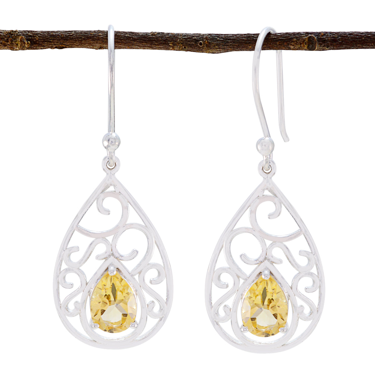 Citrine-German-Isabelle-Solitaire-Dangle-Yellow-925-Silver-Earring Image principale du produit