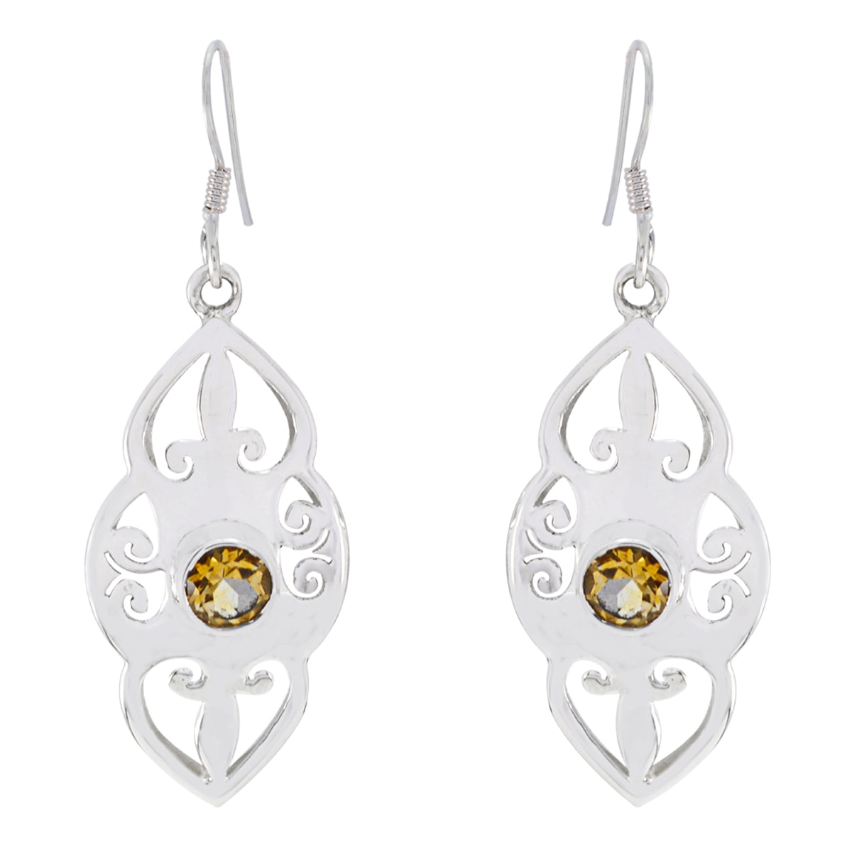 Citrine-German-Kennedy-Solitaire-Dangle-Yellow-Silver-Earring