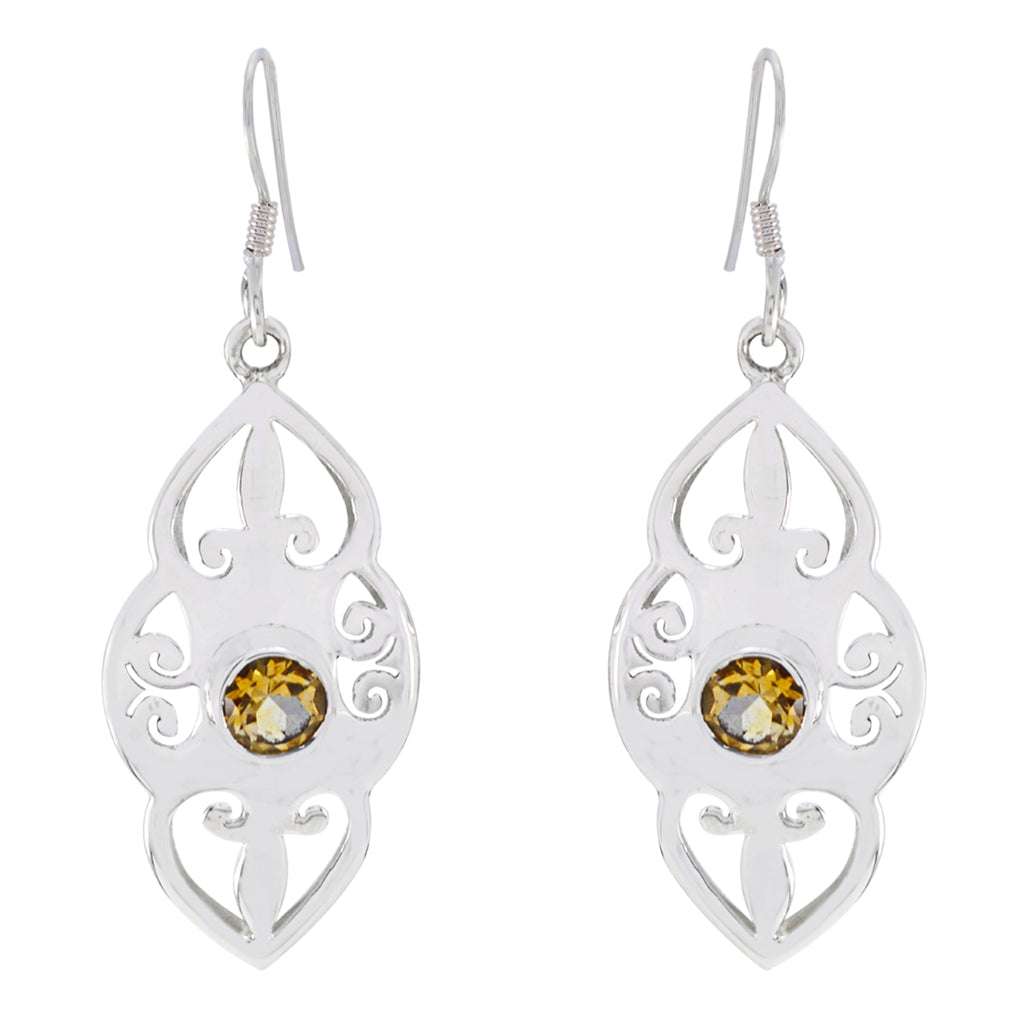 Citrine-German-Kennedy-Solitaire-Dangle-Yellow-Silver-Earring