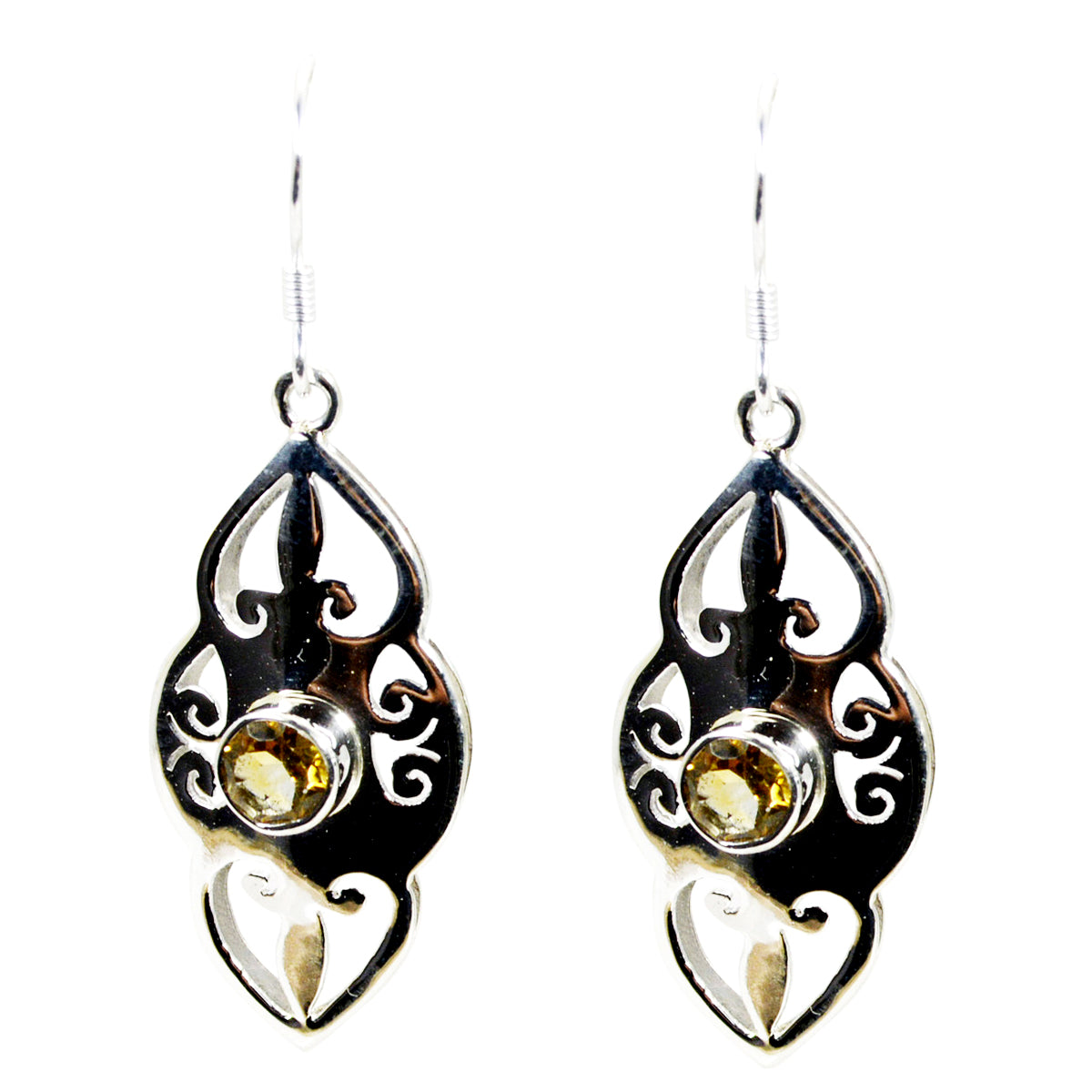 Citrine-German-Kennedy-Solitaire-Dangle-Yellow-Silver-Earring