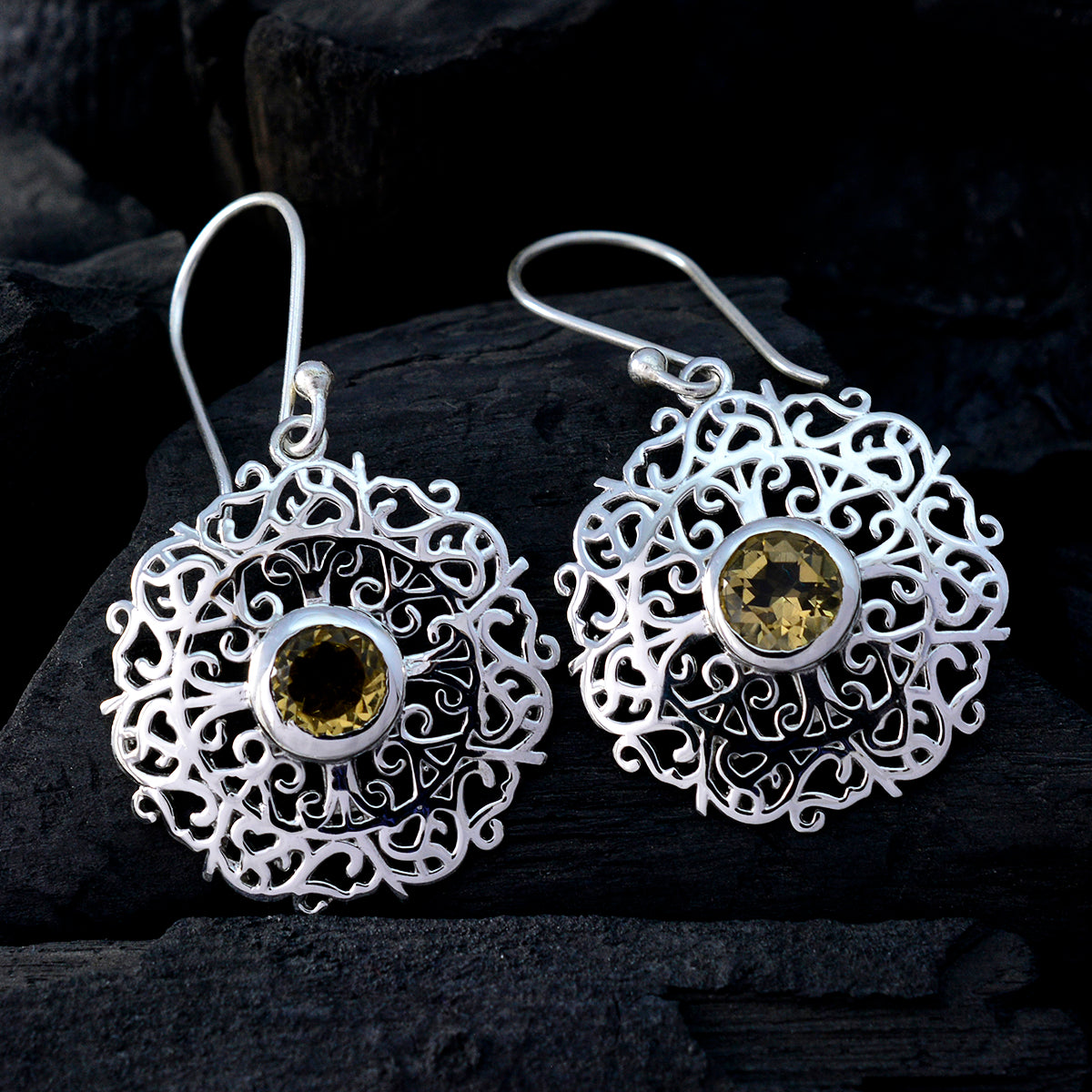 Citrine-Moroccan-Josephine-Solitaire-Dangle-Yellow-Sterling-Silver-Earring