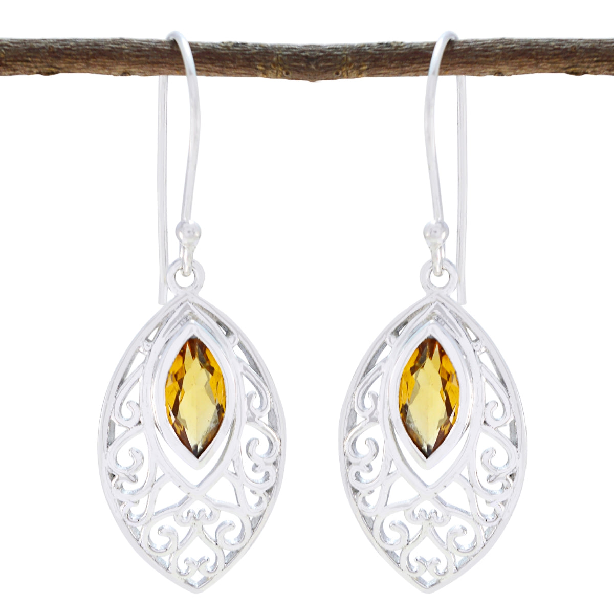 Citrine-Turkish-Laura-Solitaire-Dangle-Yellow-Sterling-Silver-Earring メイン画像