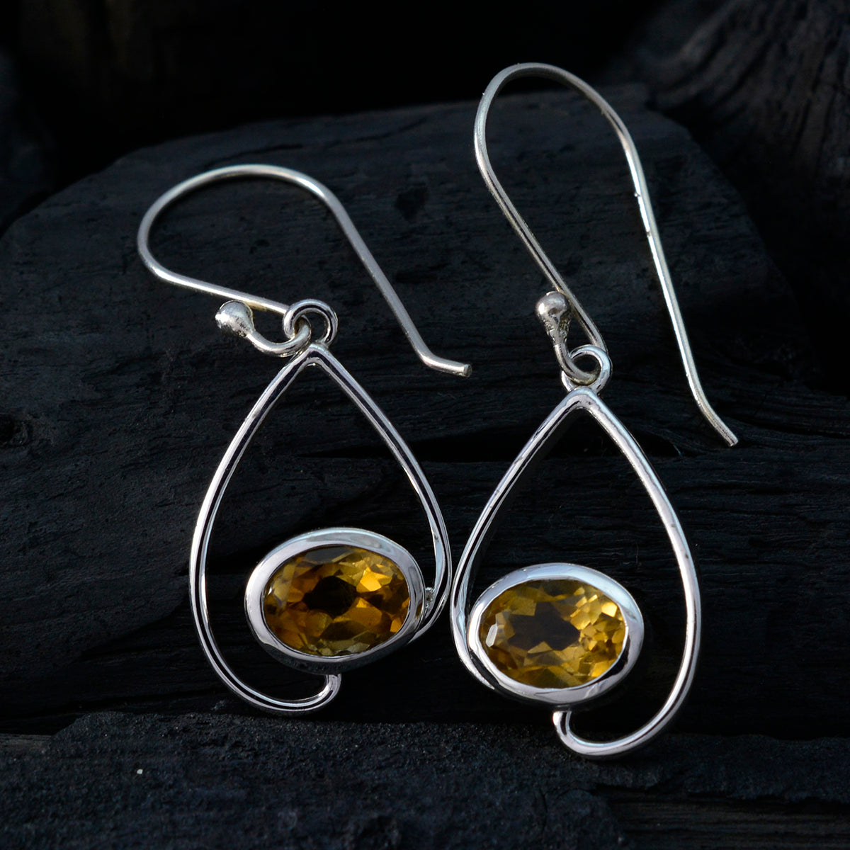 Citrine Italian Layla Solitaire Dangle Yellow 925 Silver Earring Secondary image