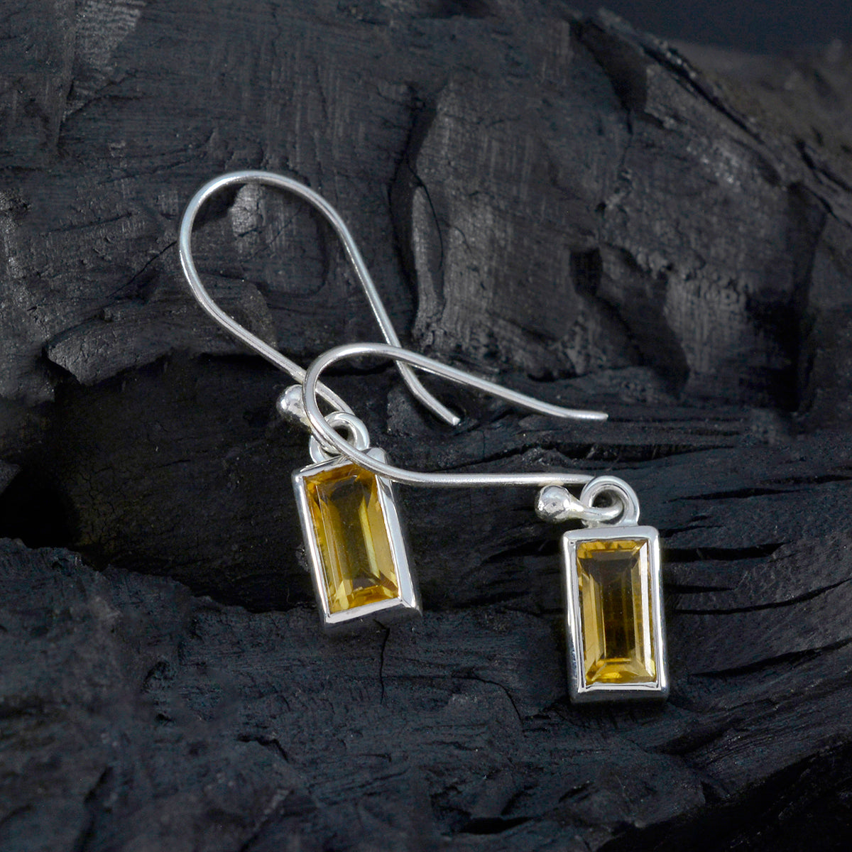 Citrine Russian Leah Solitaire Dangle Yellow 925 Sterling Silver Earring Secondary image