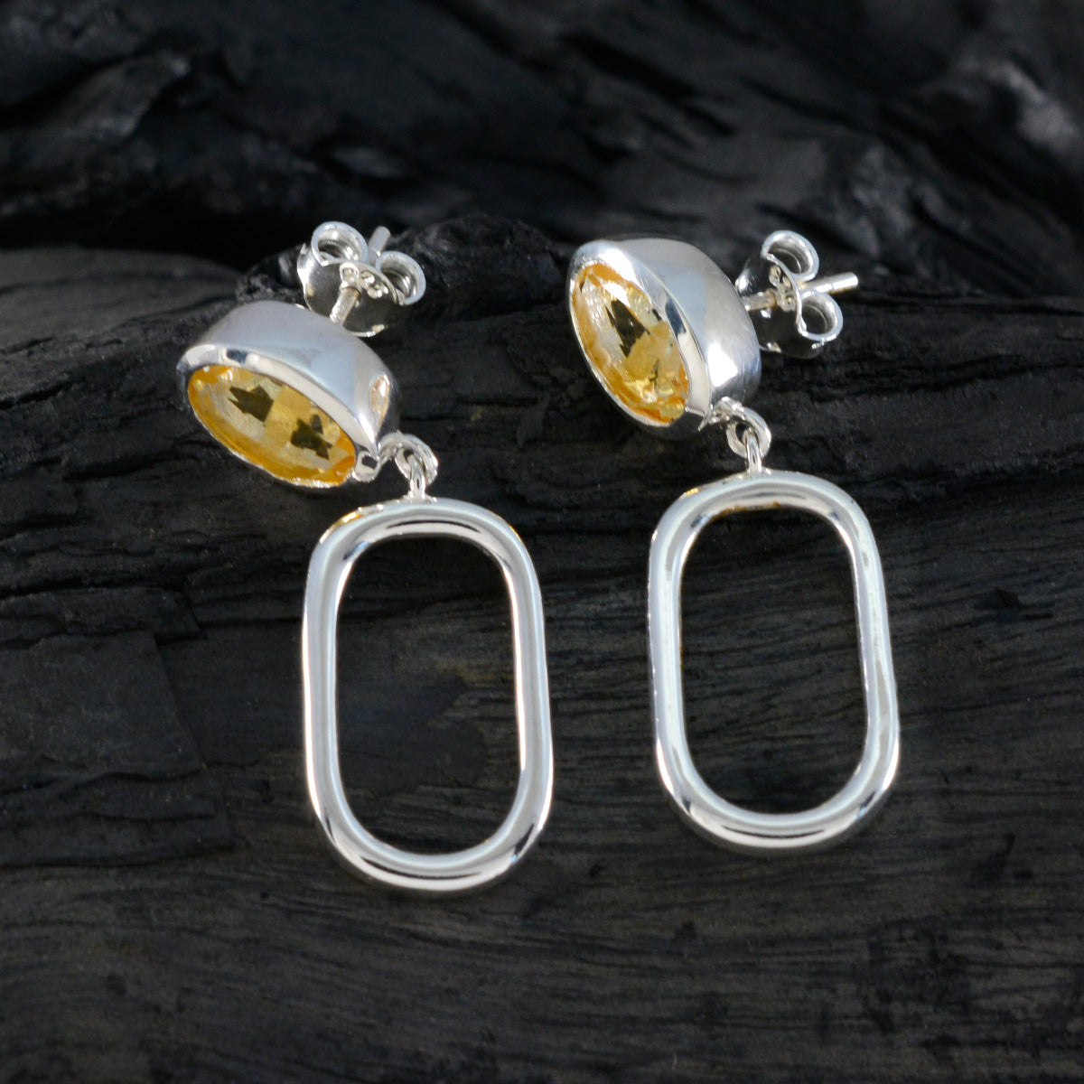 Boucles d'oreilles solitaires Maya marocaines en argent jaune 92,5 et citrine Image secondaire du produit