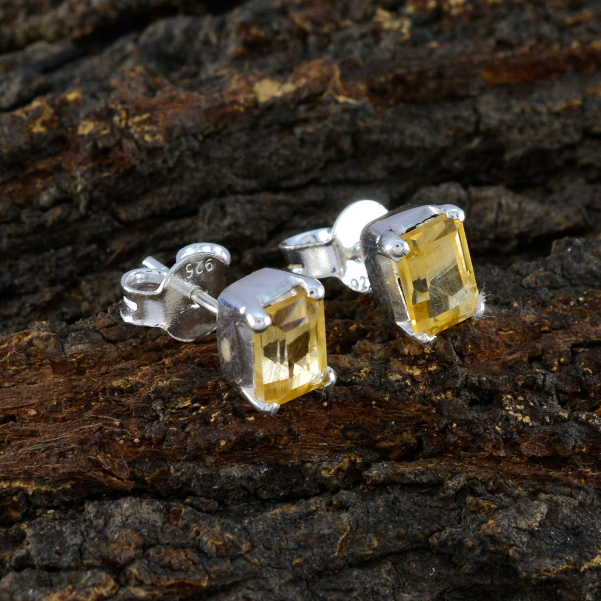 Citrine-Spanish-Carolina-Solitaire-Stud-Yellow-925-Sterling-Silver-Earring