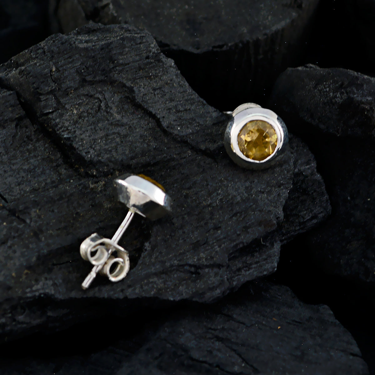 Citrine-German-Cecilia-Solitaire-Stud-Yellow-Silver-Earring