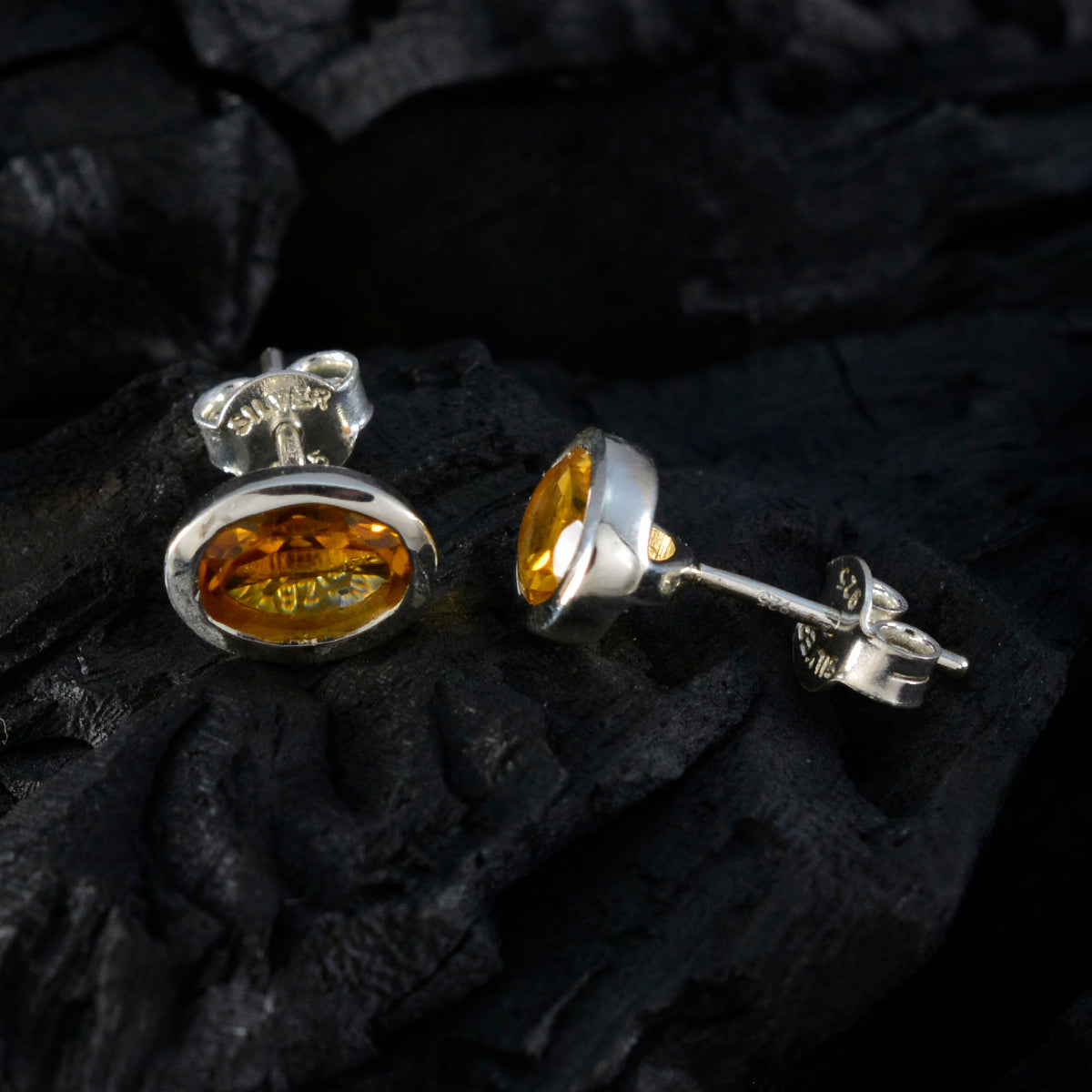 Citrine-Turkish-Hua-Solitaire-Stud-Yellow-Sterling-Silver-Earring