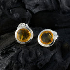 Citrine-Japanese-Wen-Solitaire-Stud-Yellow-Sterling-Silver-Earring