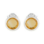 Citrine-Japanese-Wen-Solitaire-Stud-Yellow-Sterling-Silver-Earring