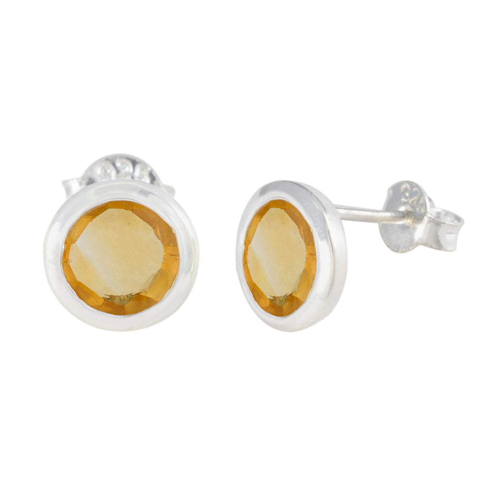 Citrine-Japanese-Wen-Solitaire-Stud-Yellow-Sterling-Silver-Earring