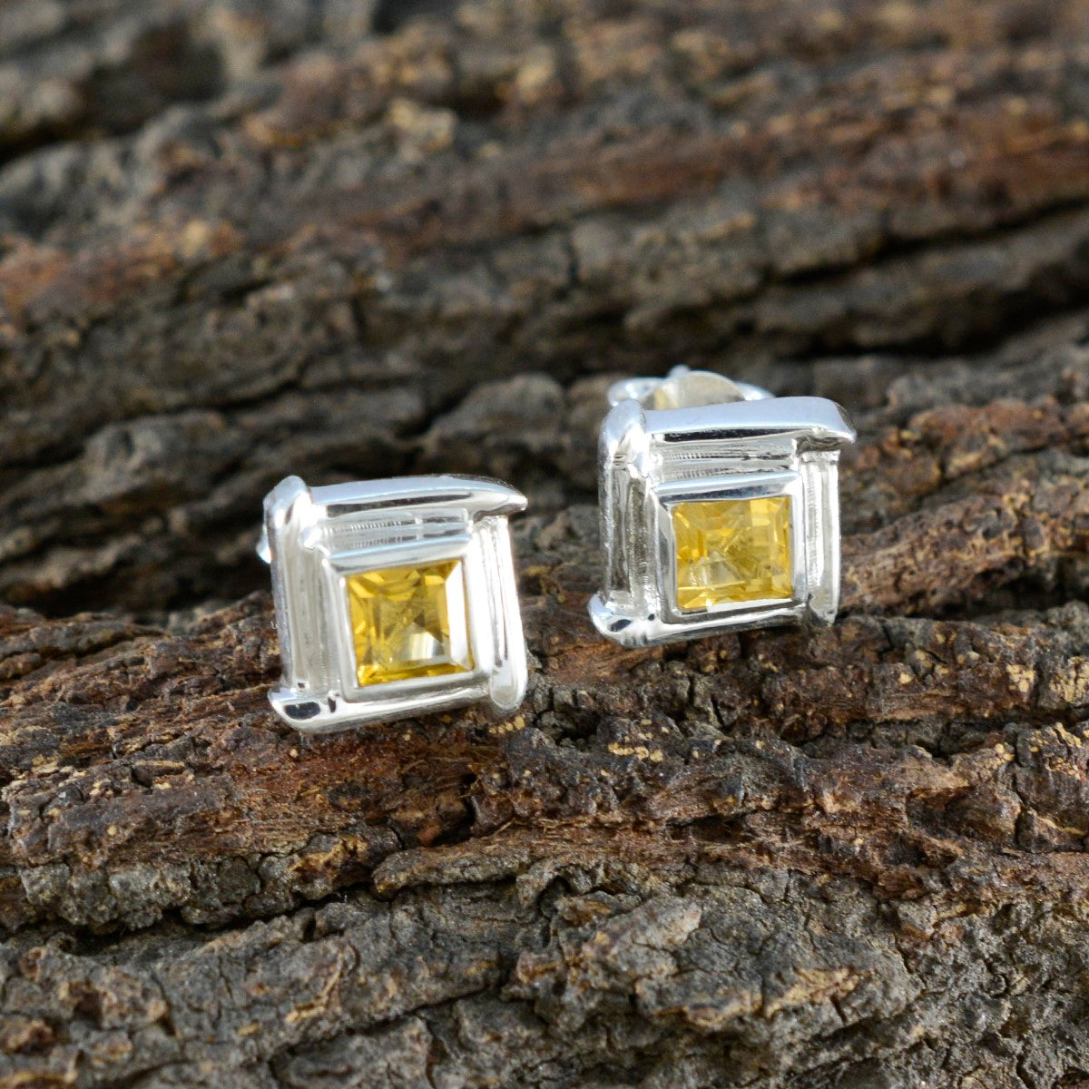 Citrine-American-Aiko-Solitaire-Stud-Yellow-925-Silver-Earring