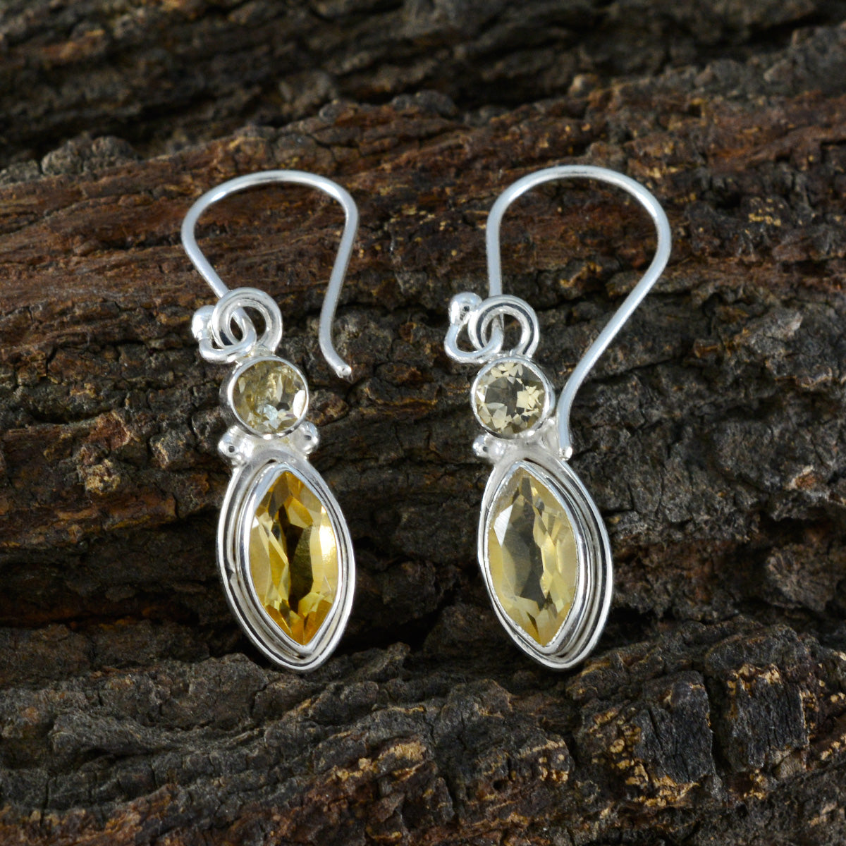 Citrine-French-Audrey-Toi-et-Moi-Dangle-Yellow-Silver-Earring