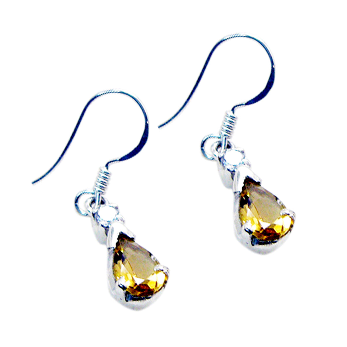 Boucles d'oreilles pendantes multiples en argent 925 jaune avec citrine et îlot français Image secondaire du produit