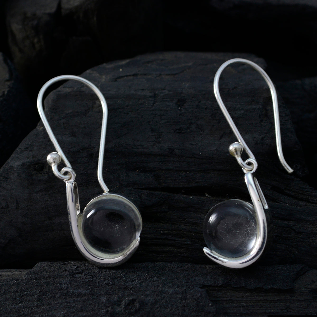 Crystal-Quartz-African-Eun-ji-Solitaire-Dangle-White-925-Silver-Earring