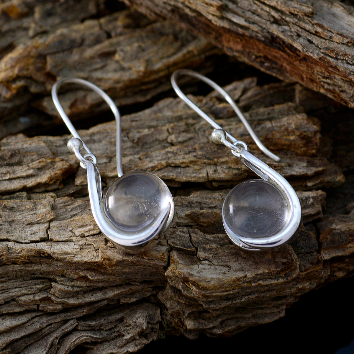 Crystal-Quartz-African-Eun-ji-Solitaire-Dangle-White-925-Silver-Earring