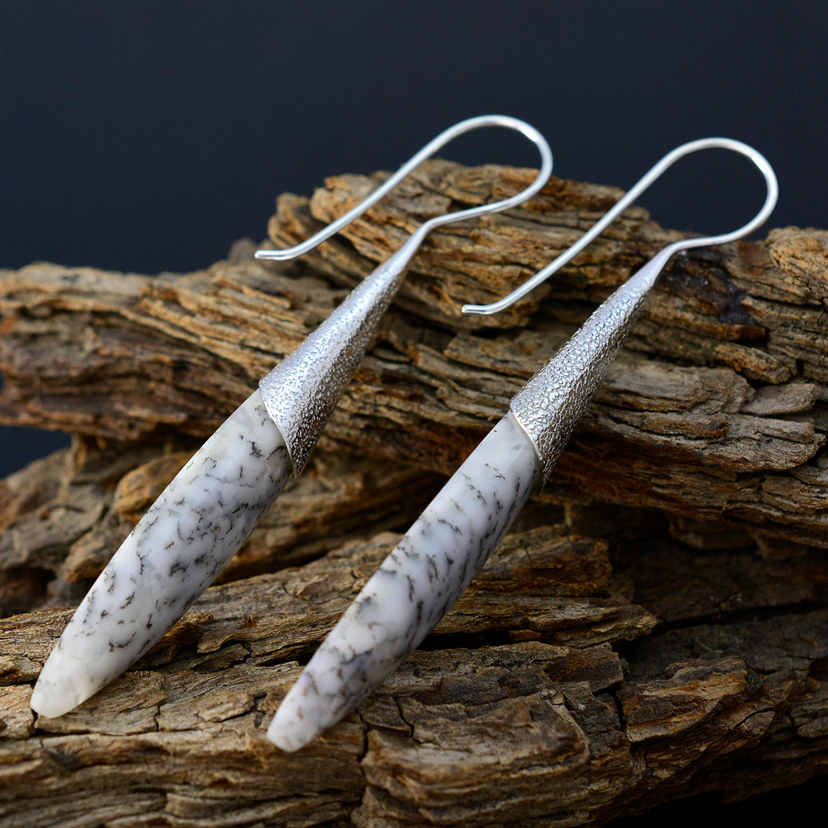 Dendrite-Opal-Spanish-Haruka-Solitaire-Dangle-White-925-Sterling-Silver-Earring