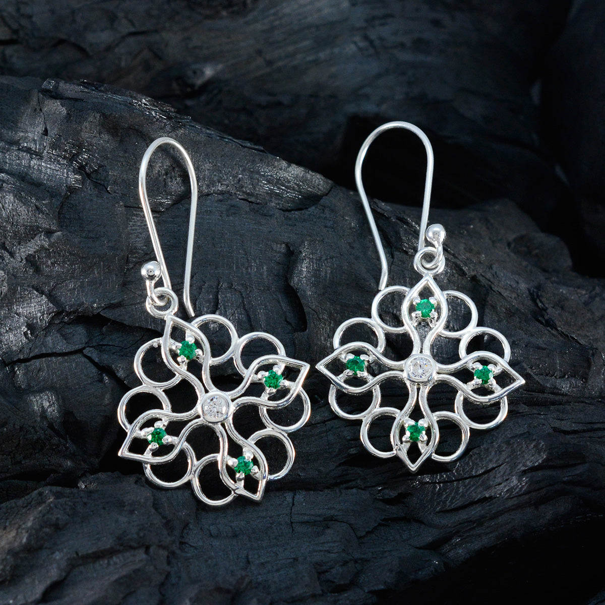 Emerald-CZ-Australian-Soo-jin-multiple-Dangle-Green-92.5-Silver-Earring