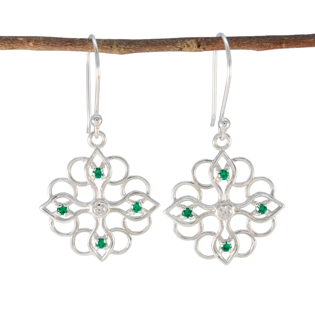 Emerald-CZ-Australian-Soo-jin-multiple-Dangle-Green-92.5-Silver-Earring Imagen principal del producto